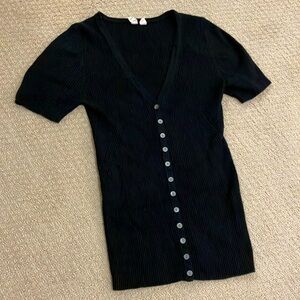 Anthropologie knit black short sleeve button front V-neck top